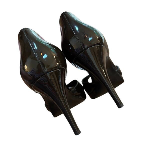 Ann Taylor dark brown/black patent leather platform high heel peep toe shoes 8M - Picture 6 of 11